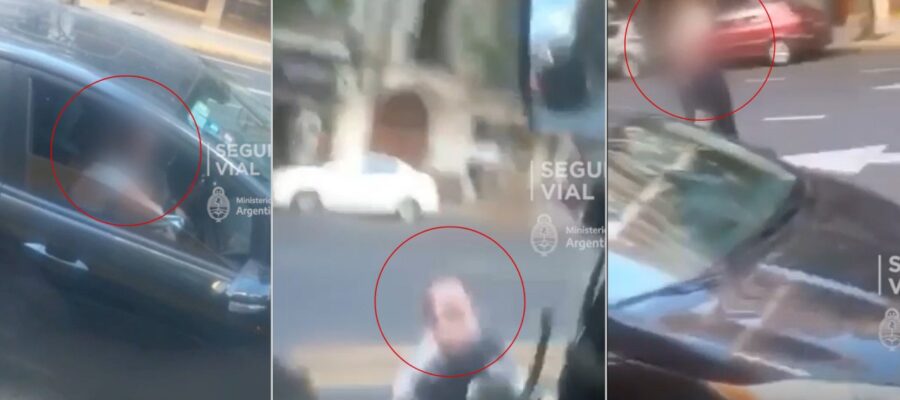 Vídeo: por una discusión de tránsito destrozó los vidrios de un colectivo con un traba-volante