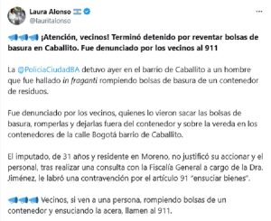 Alonso agradeció a los vecinos por denunciar el vandalismo de residuos